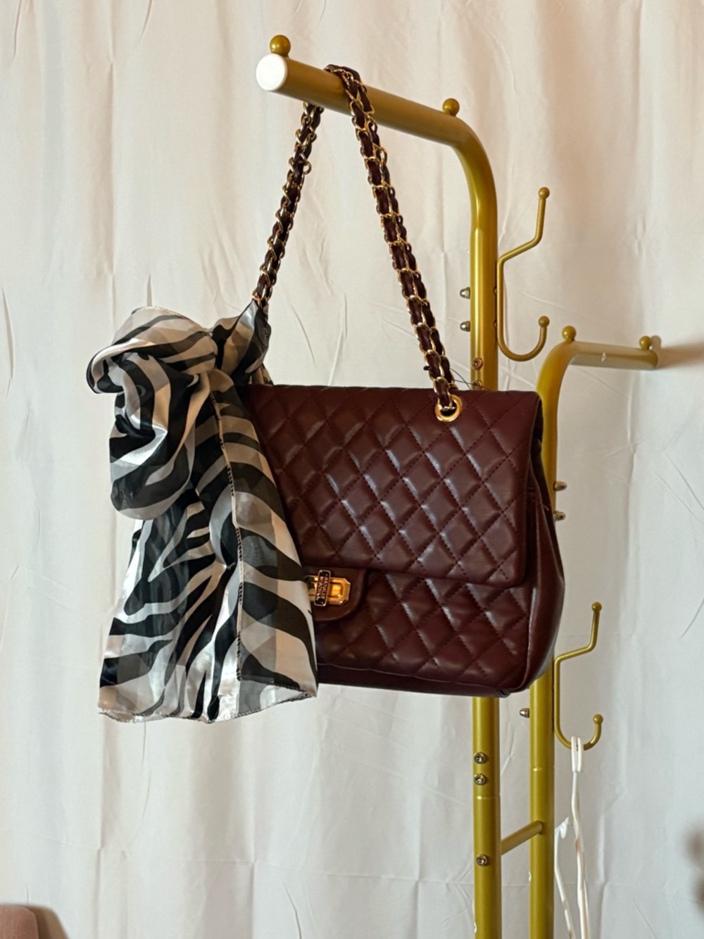 Badgley Mischka Quilted Burgundy Chain Shoulder Bag
